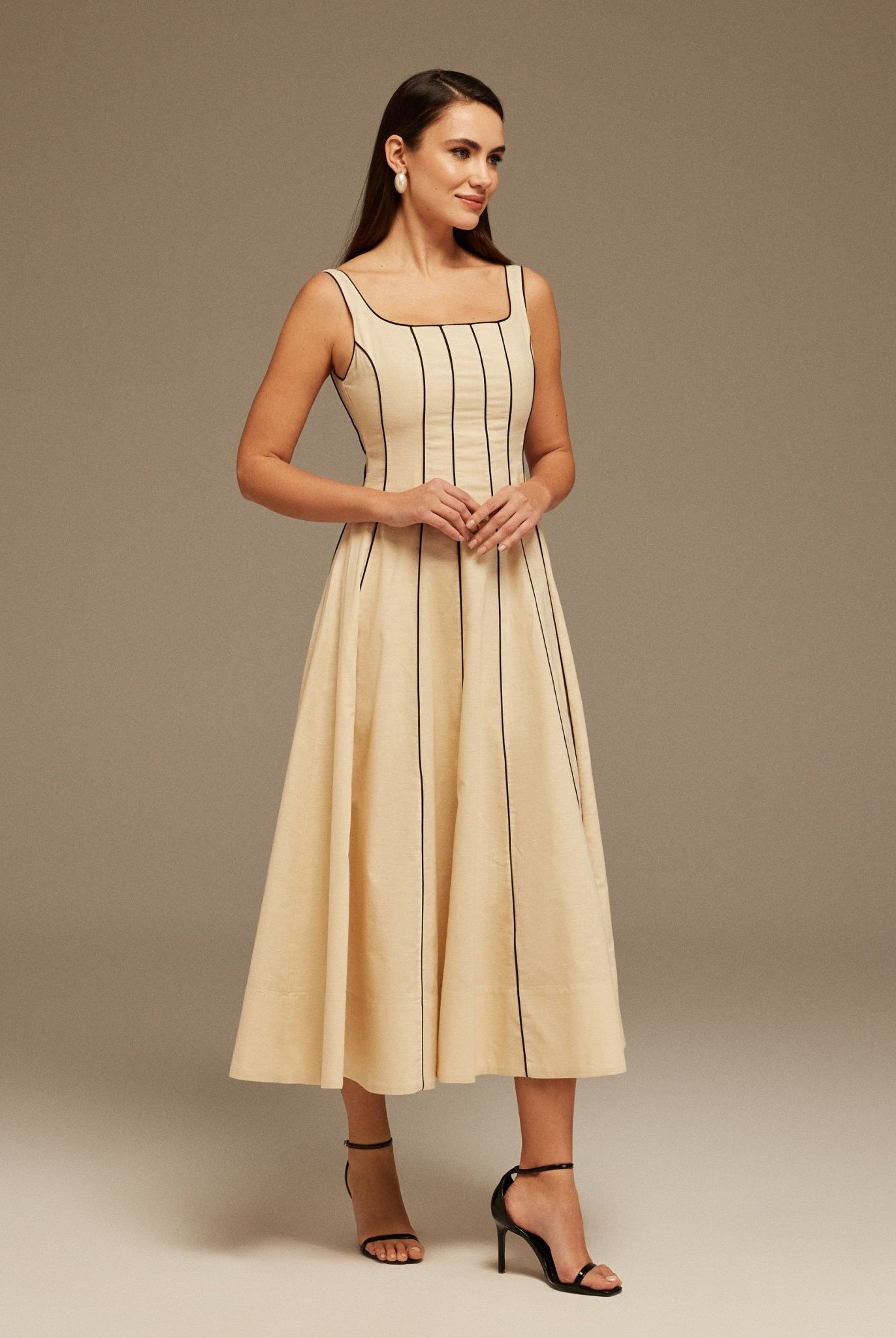 Linen Blend Maxi Sleeveless Dress - shopaleena