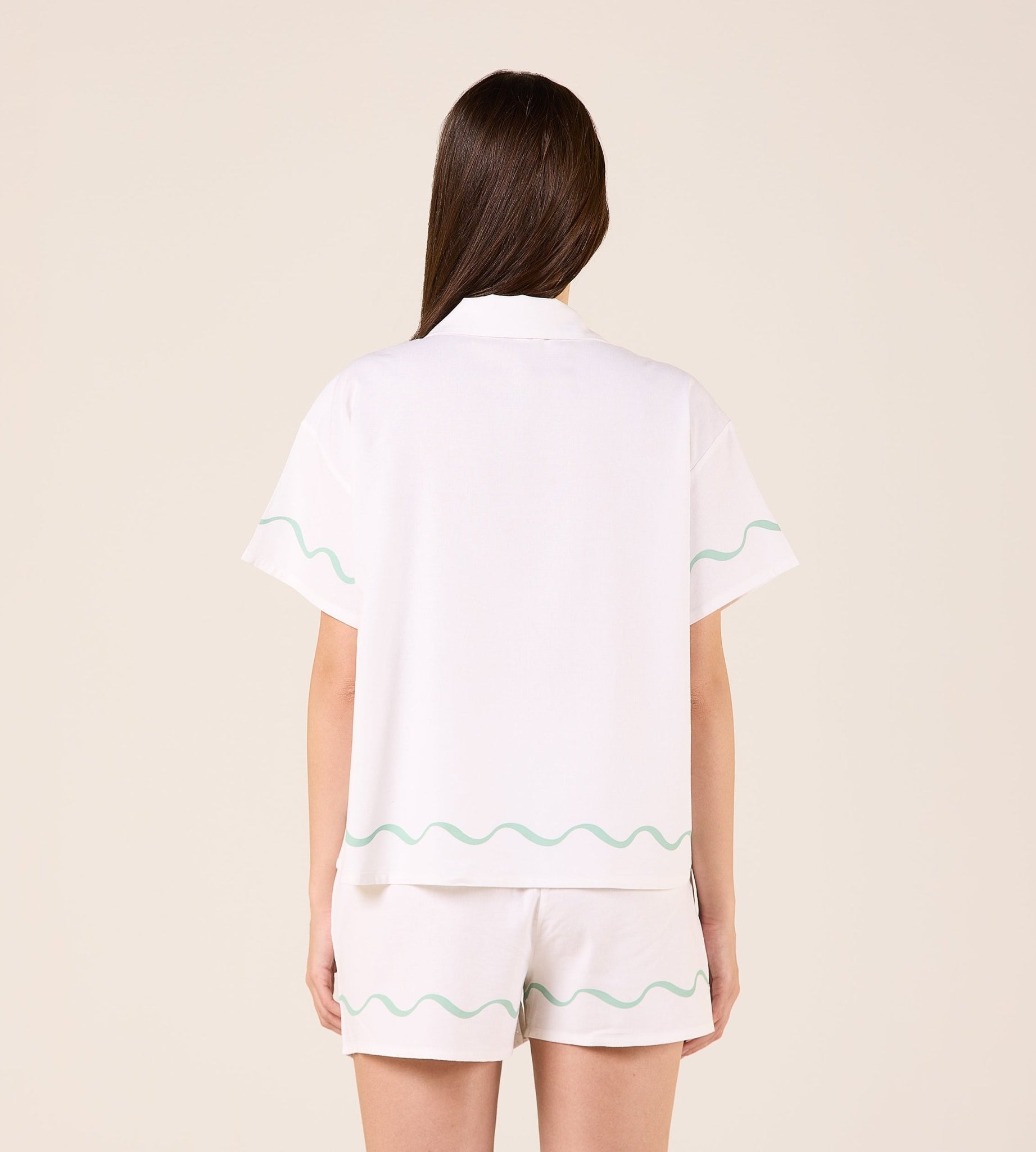 Linen Blend Wavy Line Shorts - shopaleena