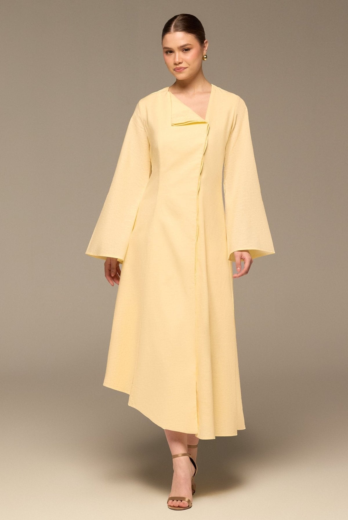 Linen Button-Front Flared Dress - shopaleena
