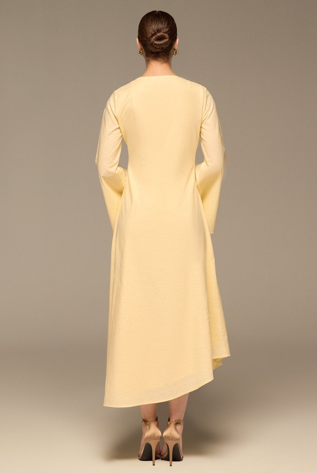 Linen Button-Front Flared Dress - shopaleena