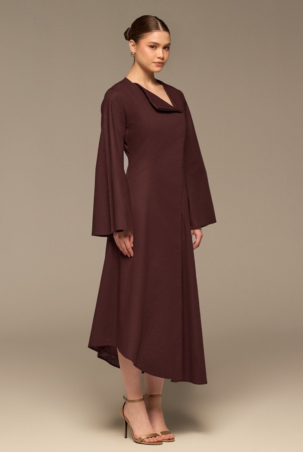 Linen Button-Front Flared Dress - shopaleena