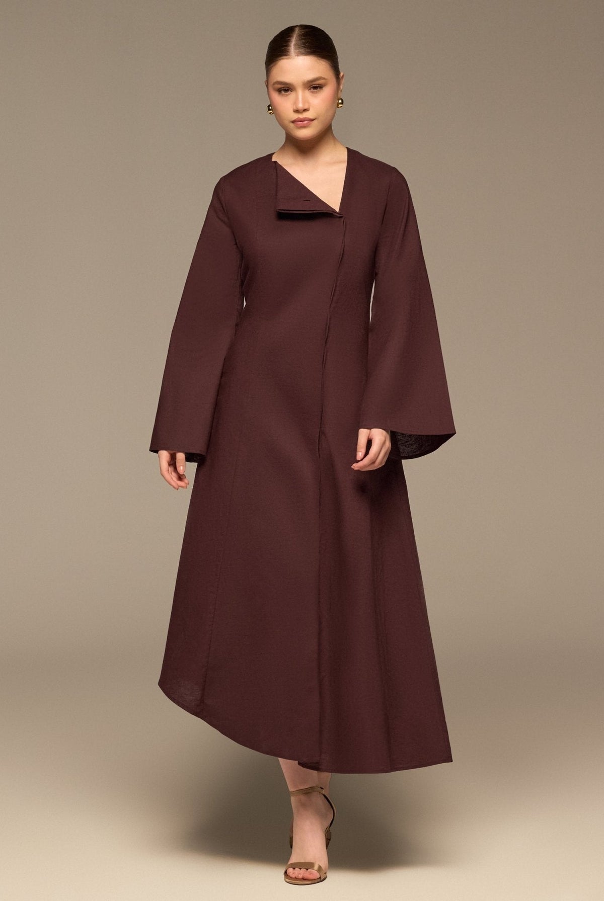 Linen Button-Front Flared Dress - shopaleena