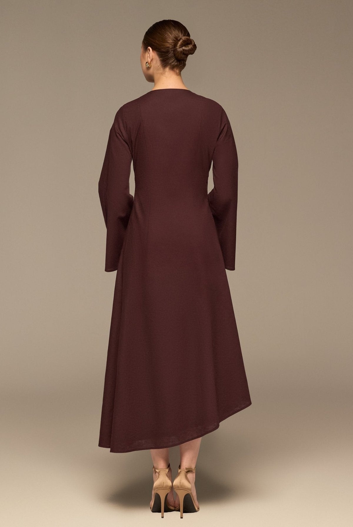Linen Button-Front Flared Dress - shopaleena