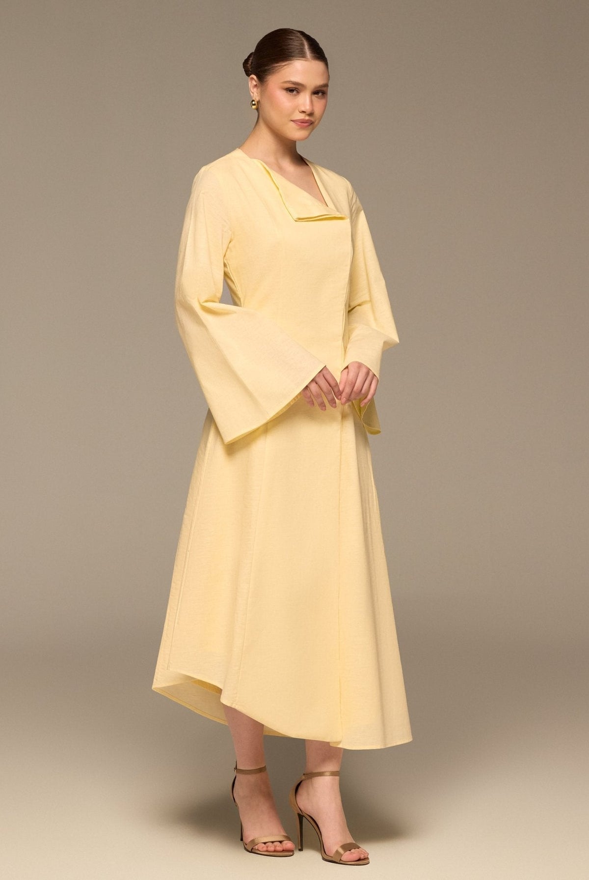 Linen Button-Front Flared Dress - shopaleena