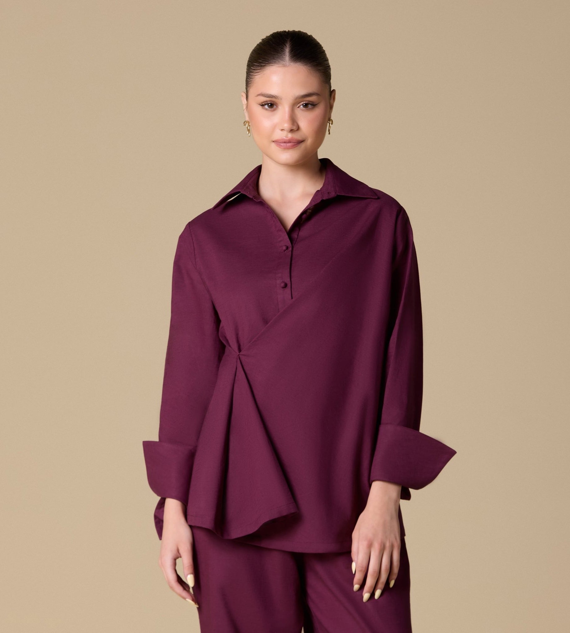 Linen Cuffed Shirt with Side Button - shopaleena