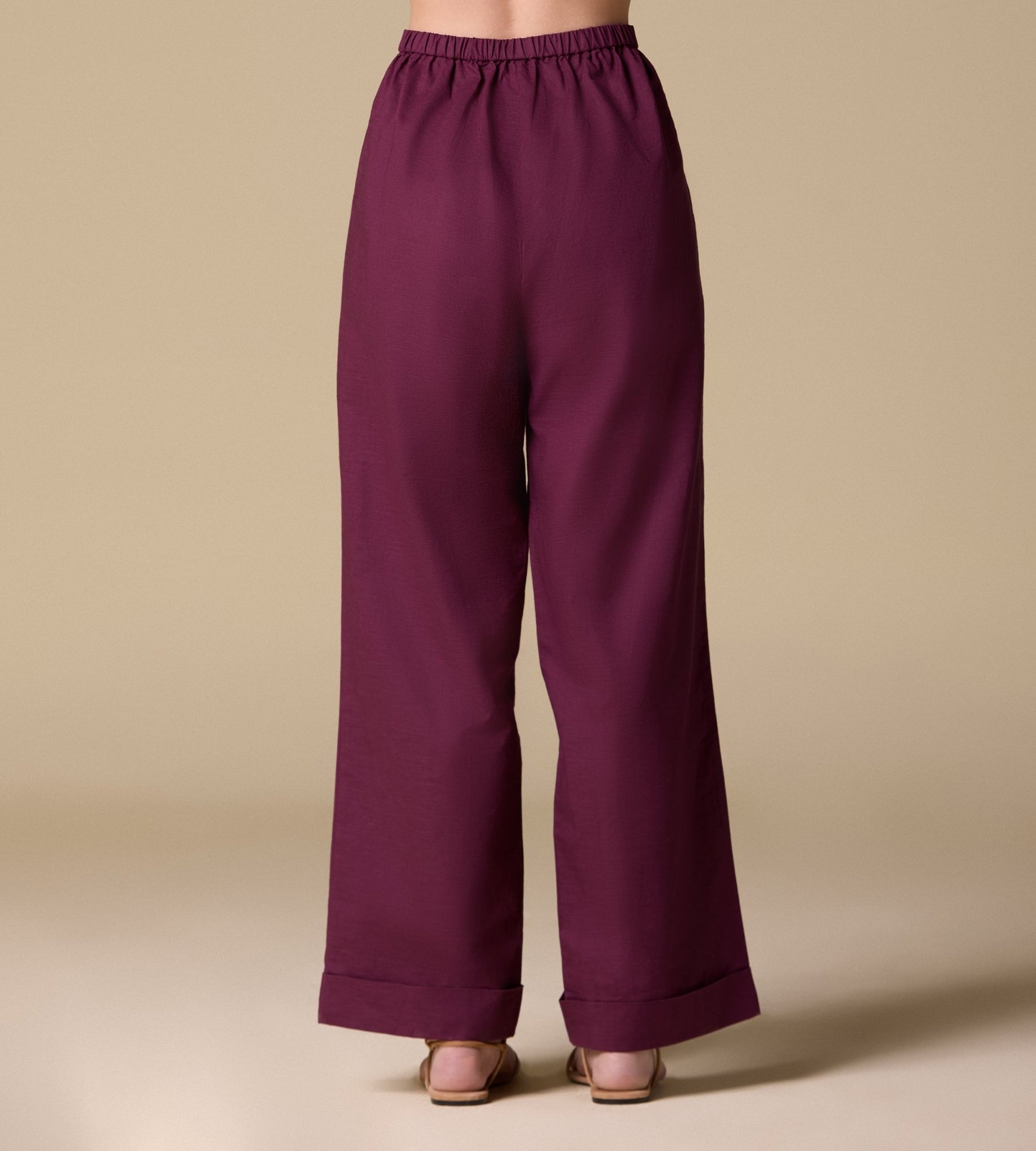 Linen Folded Hem Wide Leg Pants - shopaleena