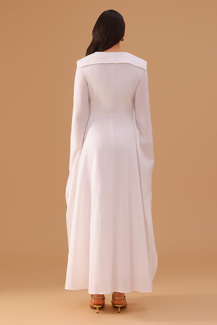 Linen Long Flared Sleeve A line Dress - shopaleena