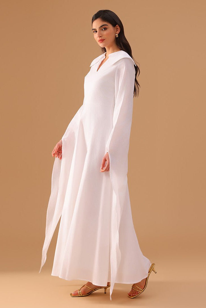 Linen Long Flared Sleeve A line Dress - shopaleena