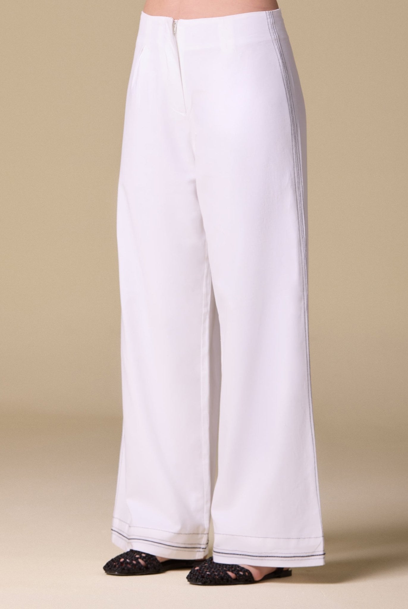 Linen Pants with Stitch Detailing - shopaleena
