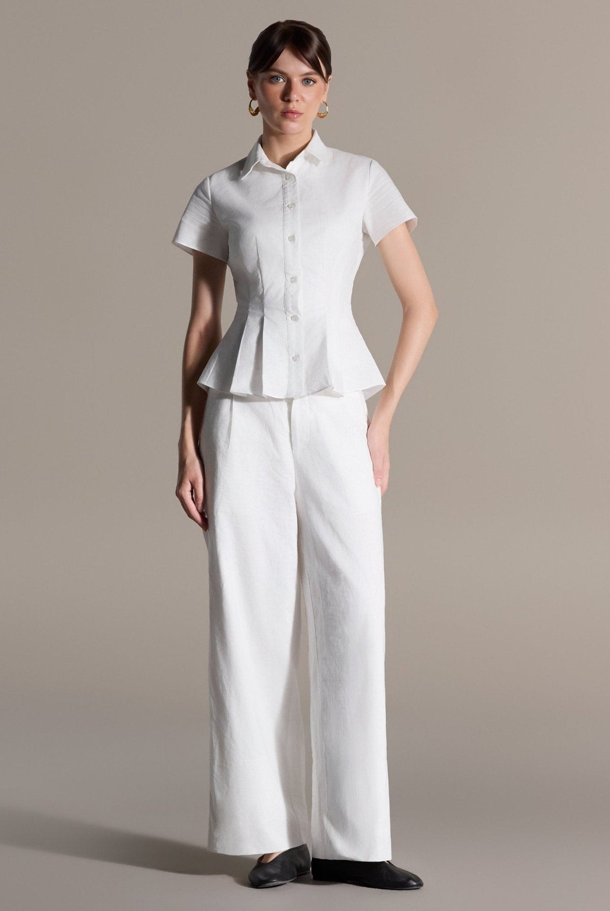 Linen Peplum Shirt - shopaleena