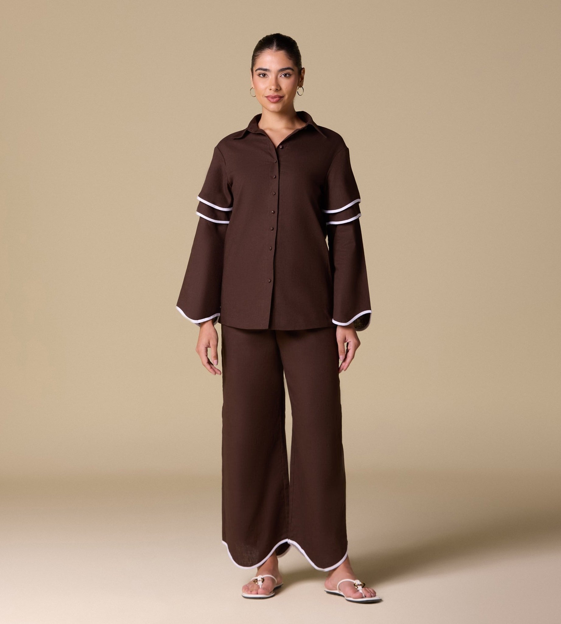 Linen Piping Long Sleeve Shirt - shopaleena