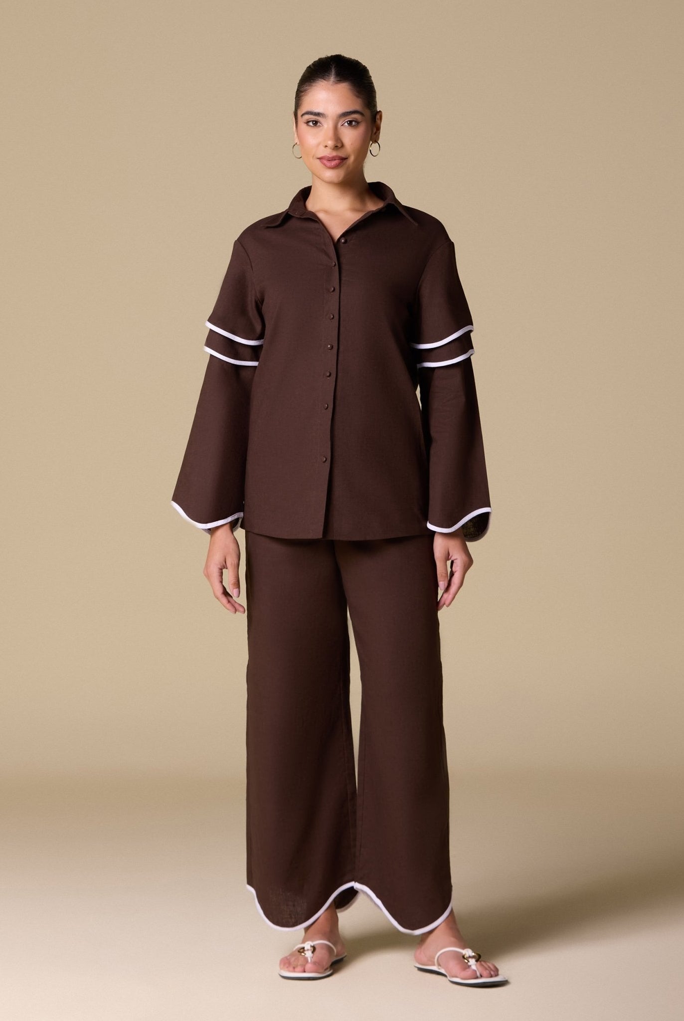 Linen Piping Long Sleeve Shirt - shopaleena