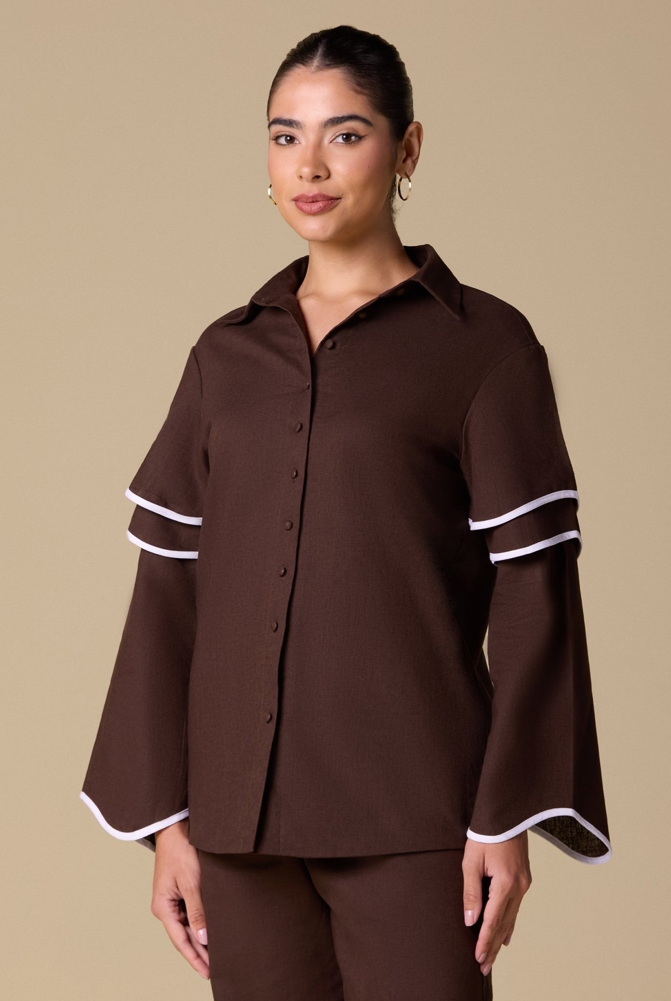 Linen Piping Long Sleeve Shirt - shopaleena