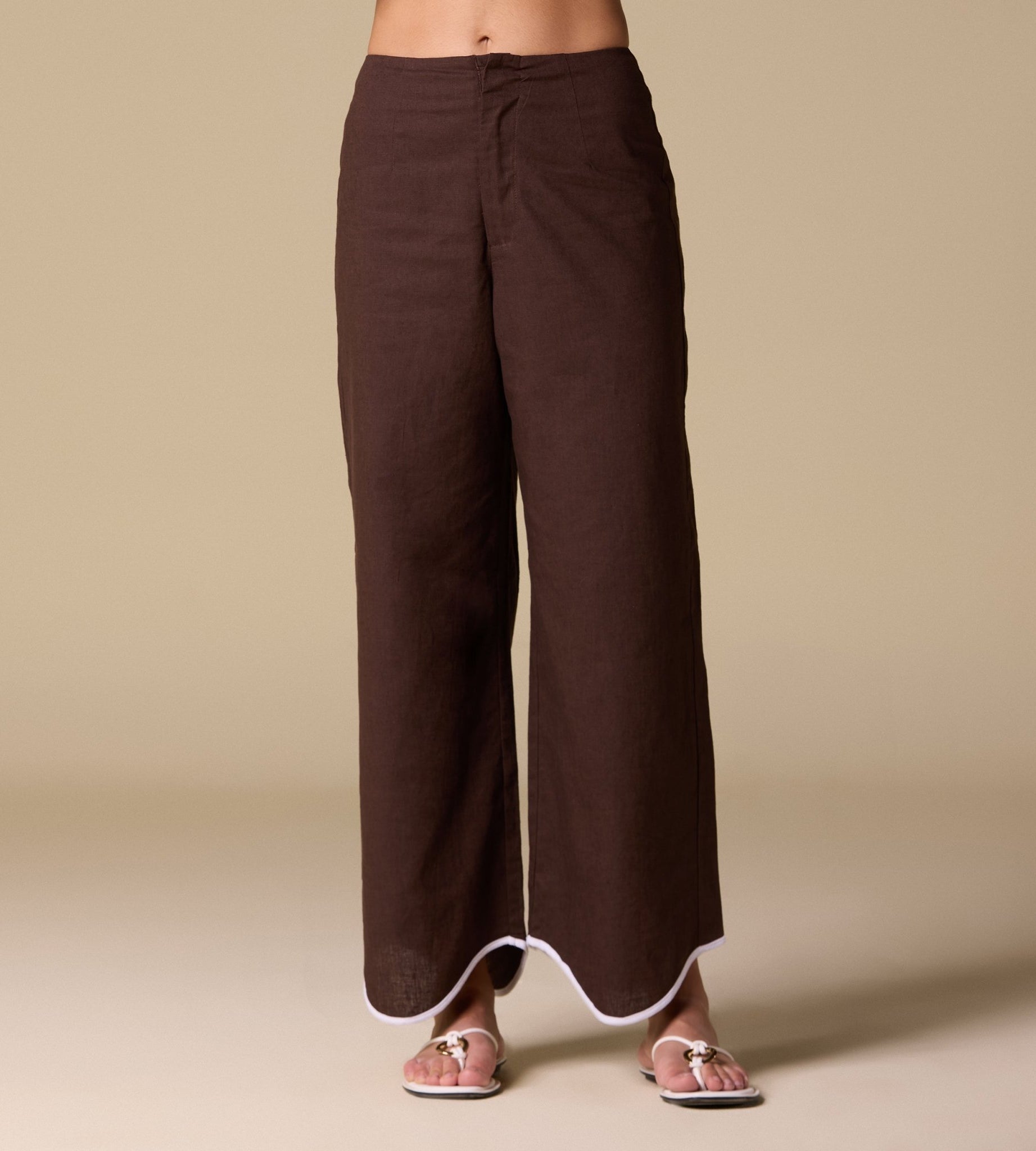 Linen Piping Wide Leg Pants - shopaleena