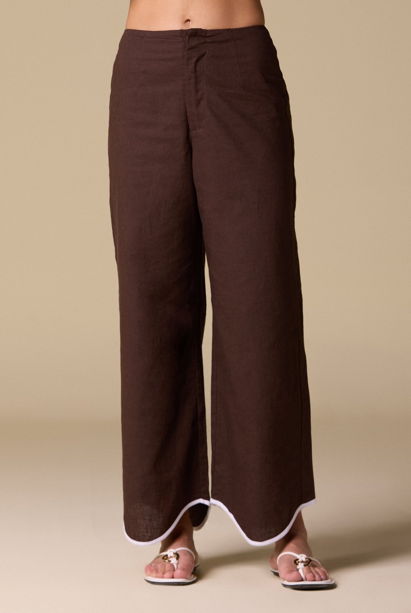 Linen Piping Wide Leg Pants - shopaleena