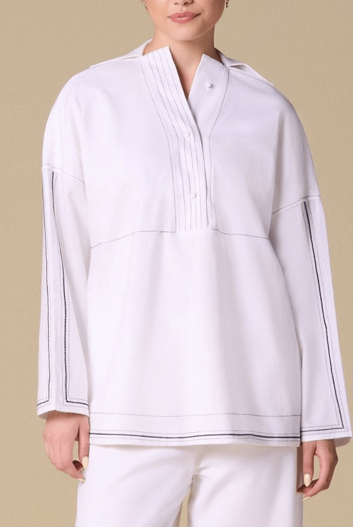 Linen Shirt with Stitch Detailing - shopaleena