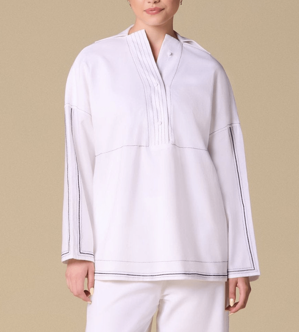 Linen Shirt with Stitch Detailing - shopaleena