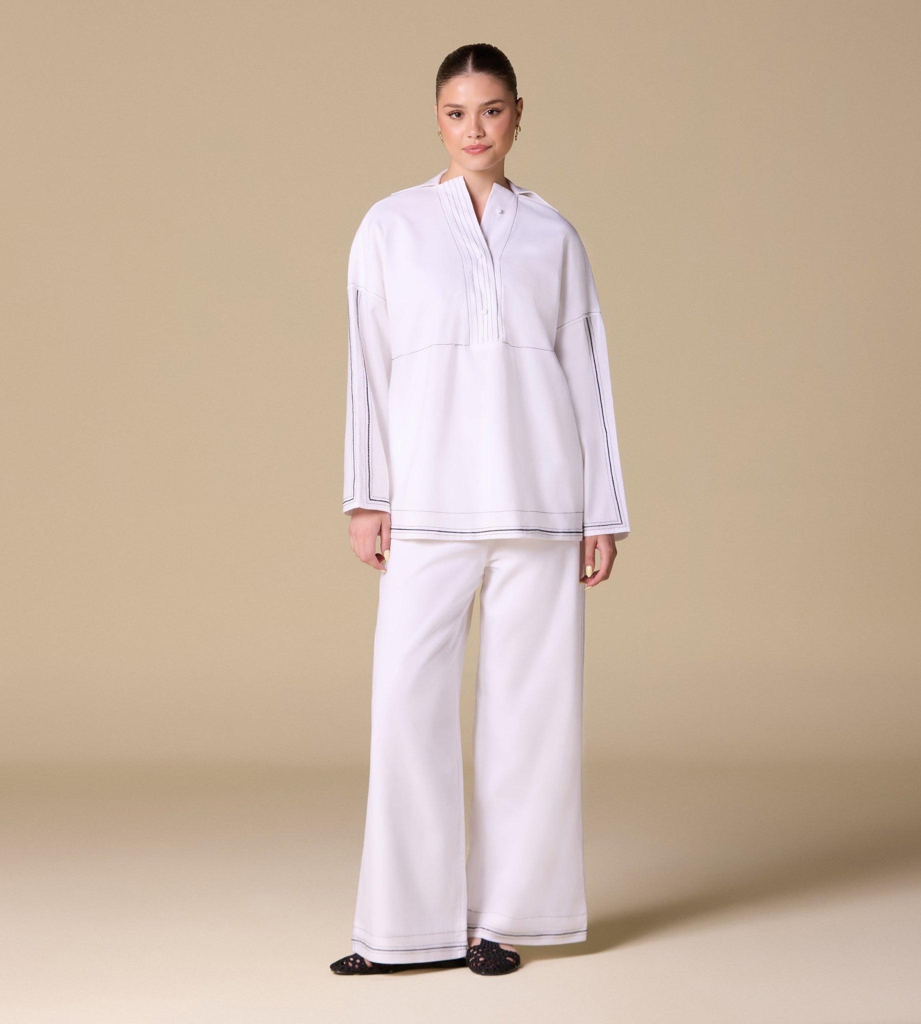 Linen Shirt with Stitch Detailing - shopaleena