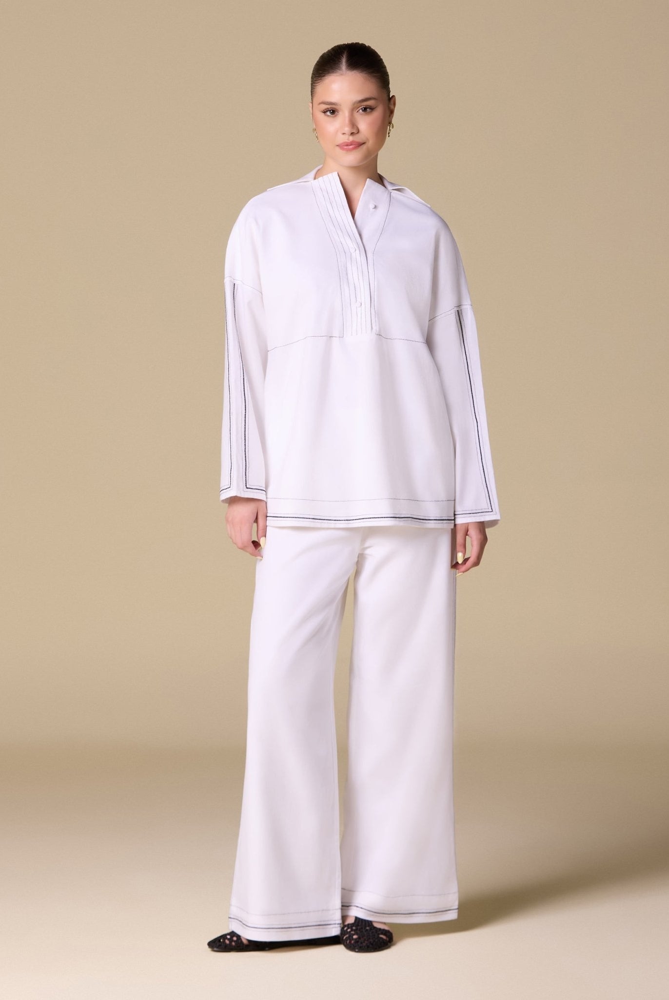 Linen Shirt with Stitch Detailing - shopaleena