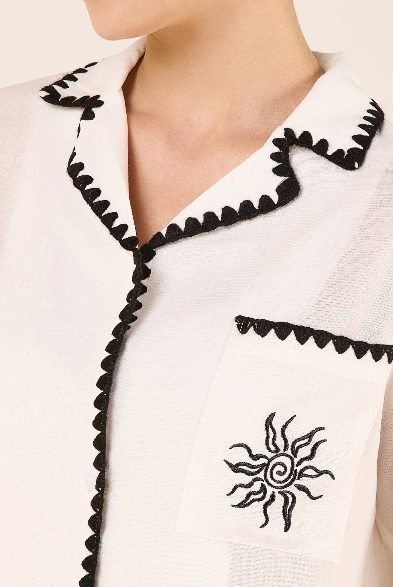 Linen Stitch Trim Long Sleeve Shirt - shopaleena