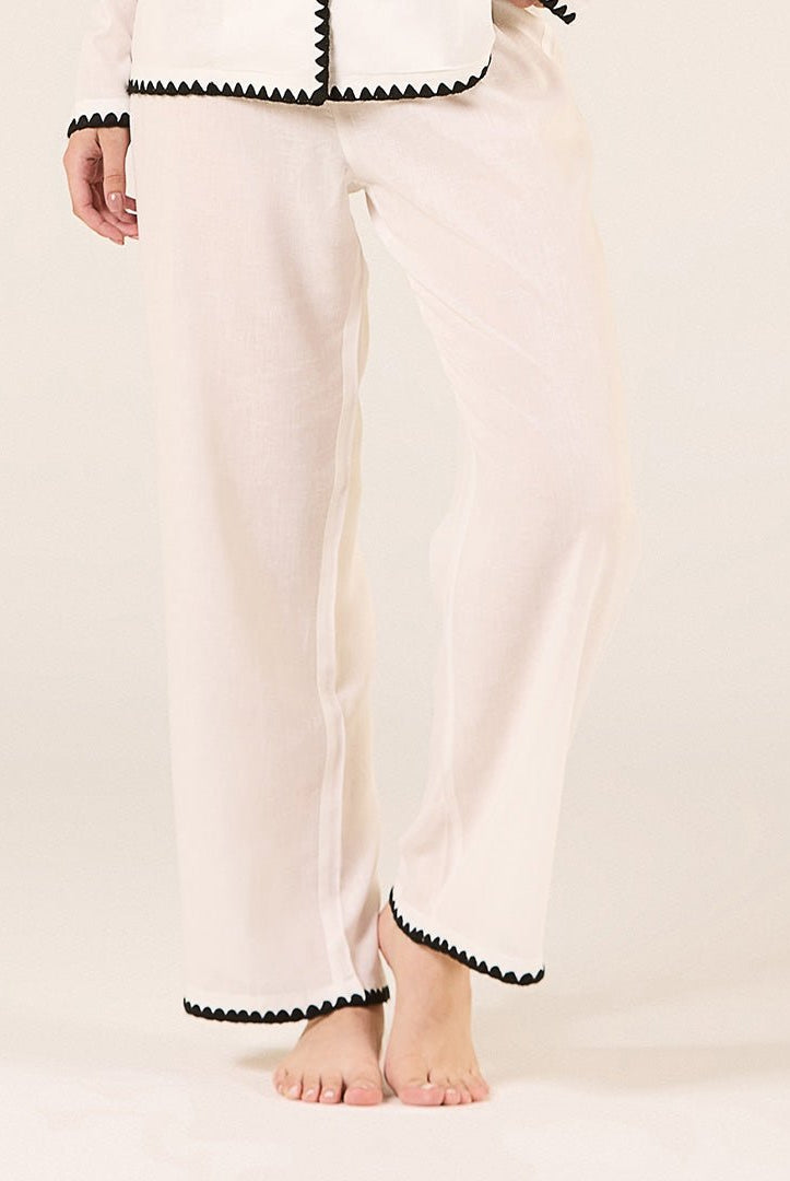 Linen Stitch Trim Pants - shopaleena
