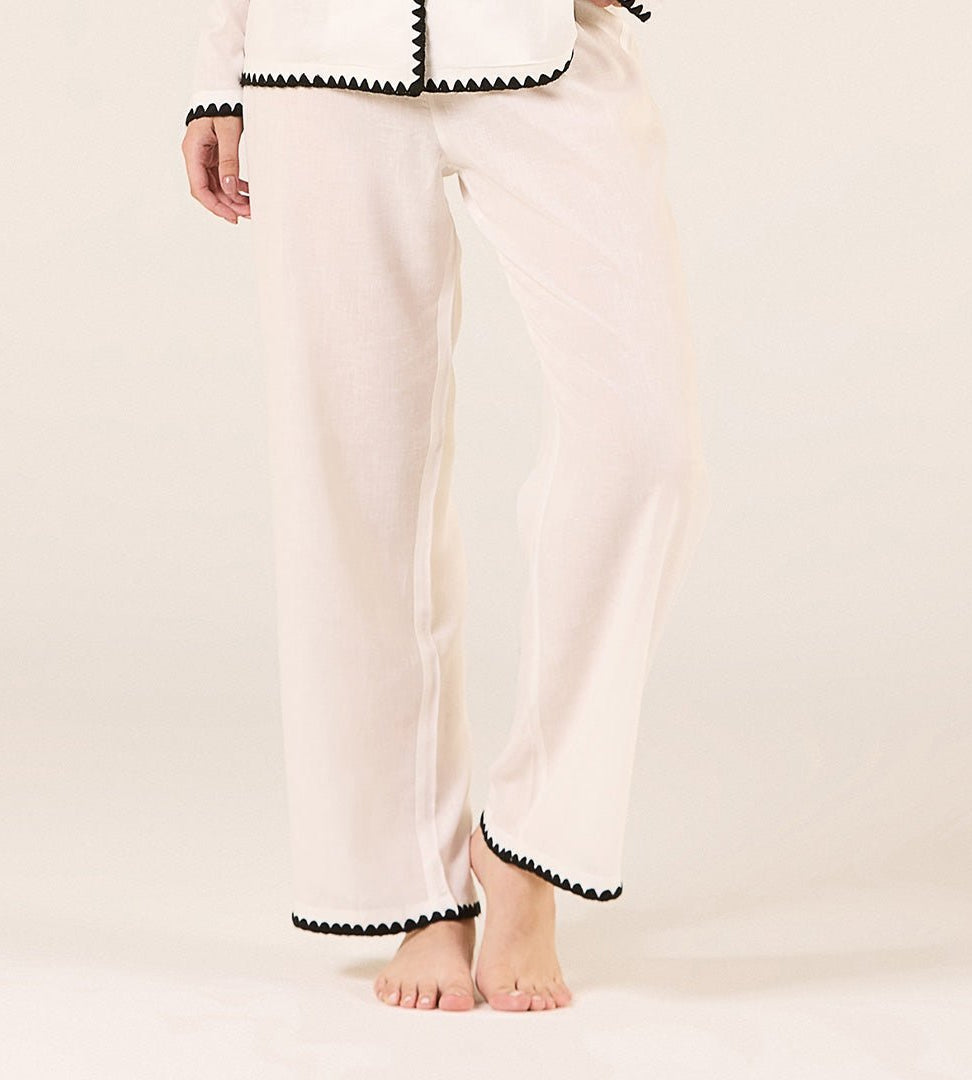Linen Stitch Trim Pants - shopaleena