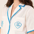 Linen Stitch Trim Shirt with Embroidery - shopaleena