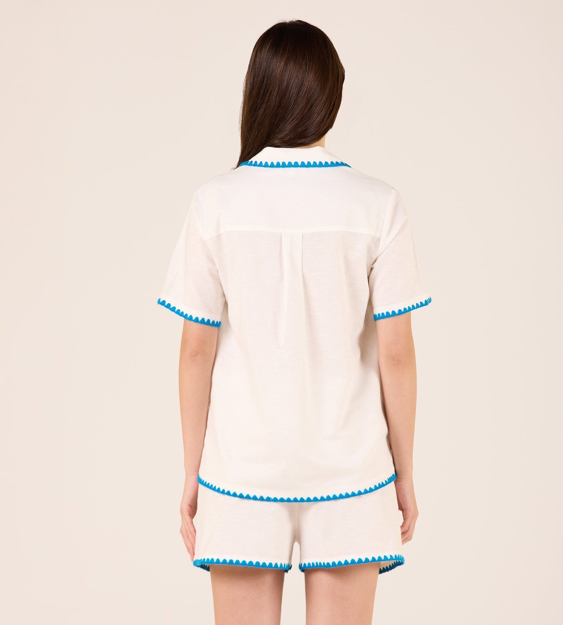 Linen Stitch Trim Shirt with Embroidery - shopaleena