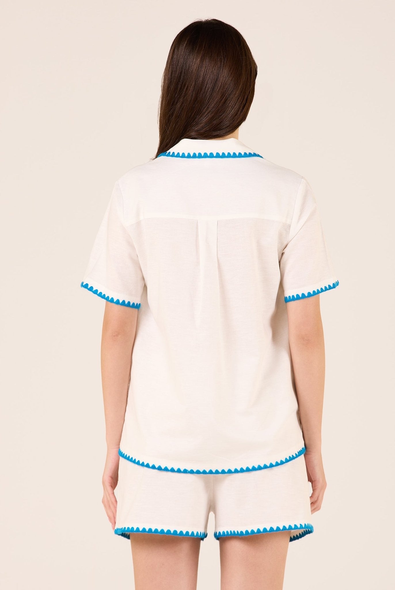 Linen Stitch Trim Shirt with Embroidery - shopaleena