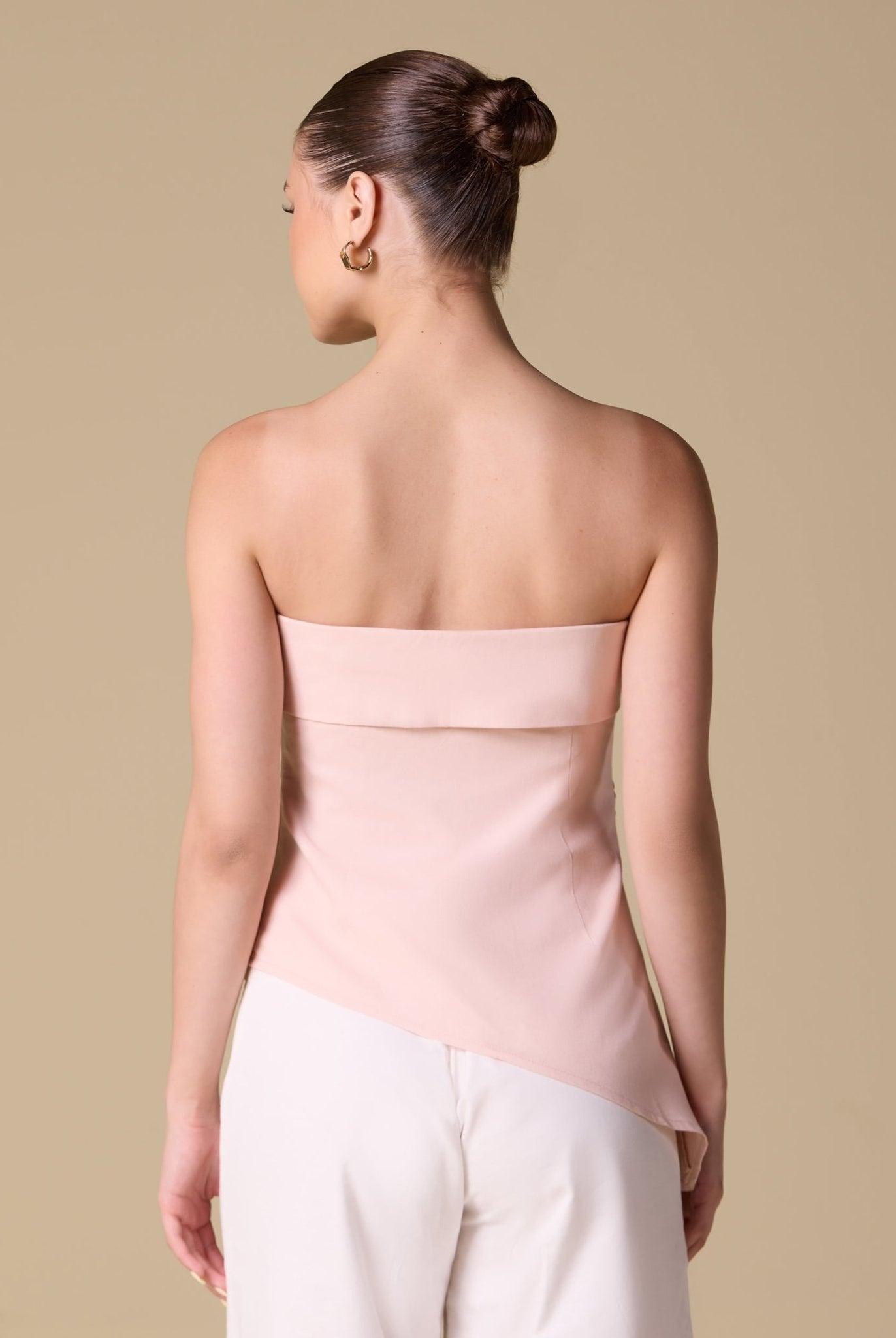 Linen Turn - Down Neckline Top with Side Gathering - shopaleena