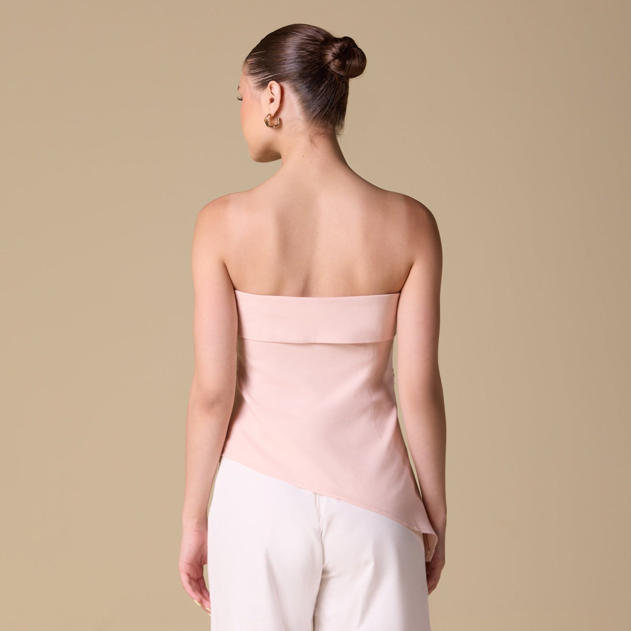Linen Turn - Down Neckline Top with Side Gathering - shopaleena