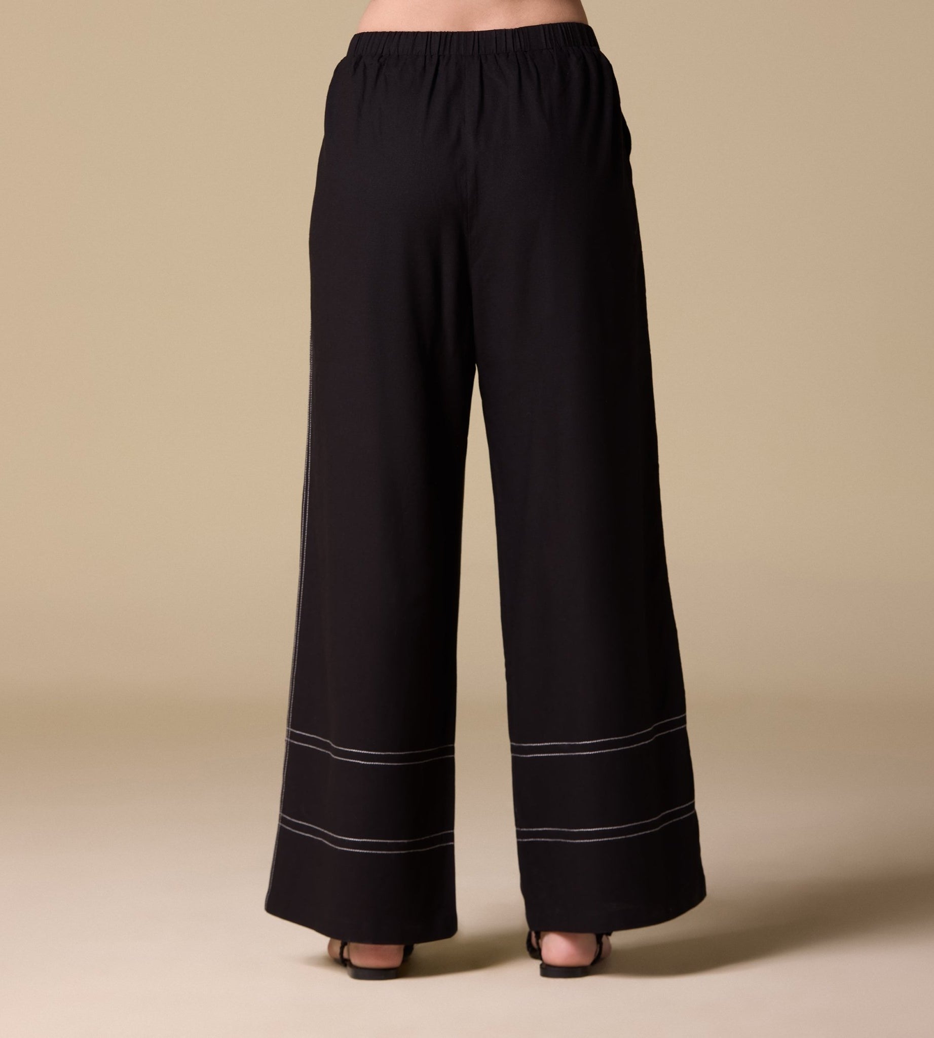Linen White - Stitched Wide Leg Pants - shopaleena
