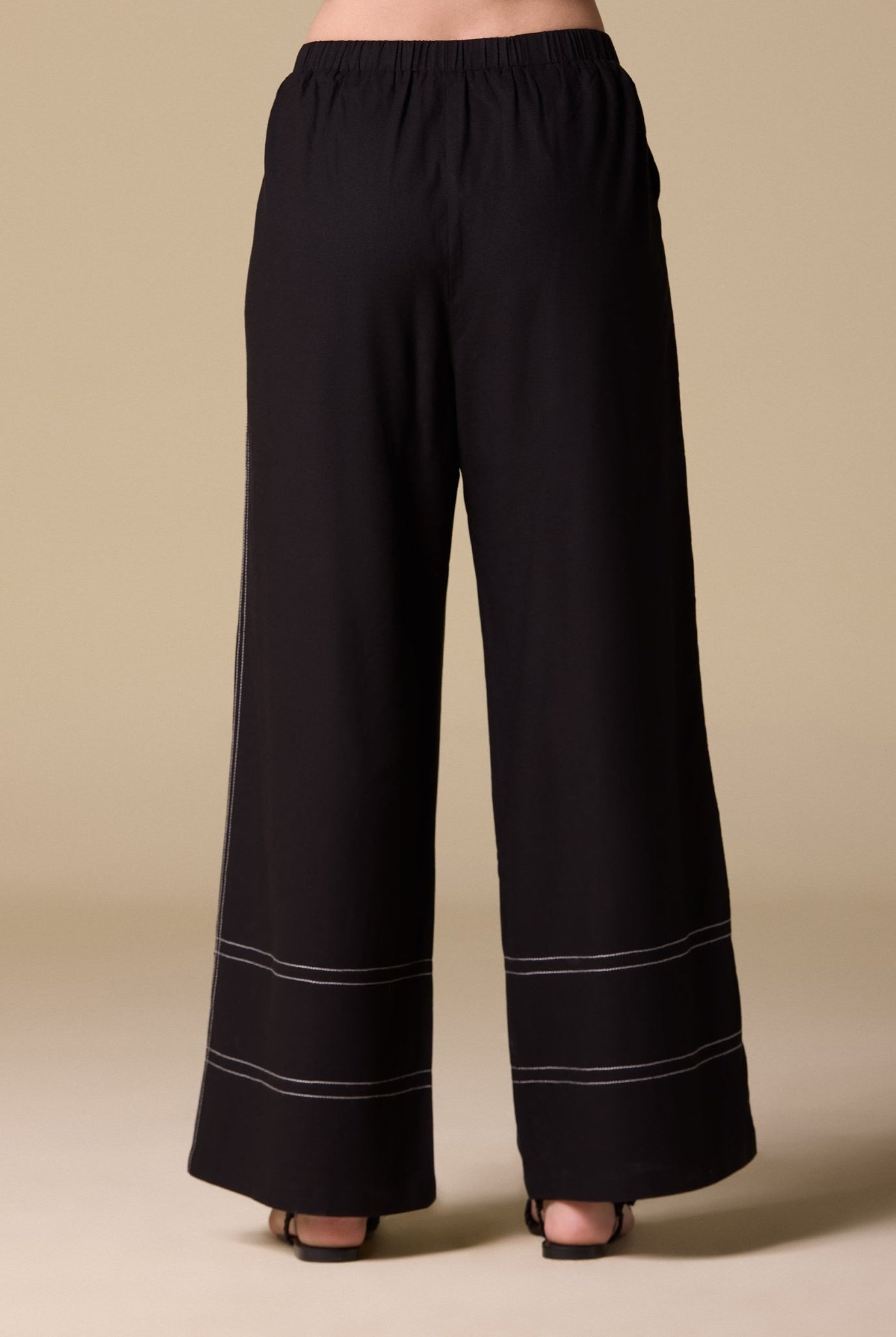 Linen White - Stitched Wide Leg Pants - shopaleena