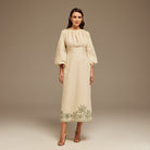 Long Puffy Sleeve Printed Midi Dress - shopaleena