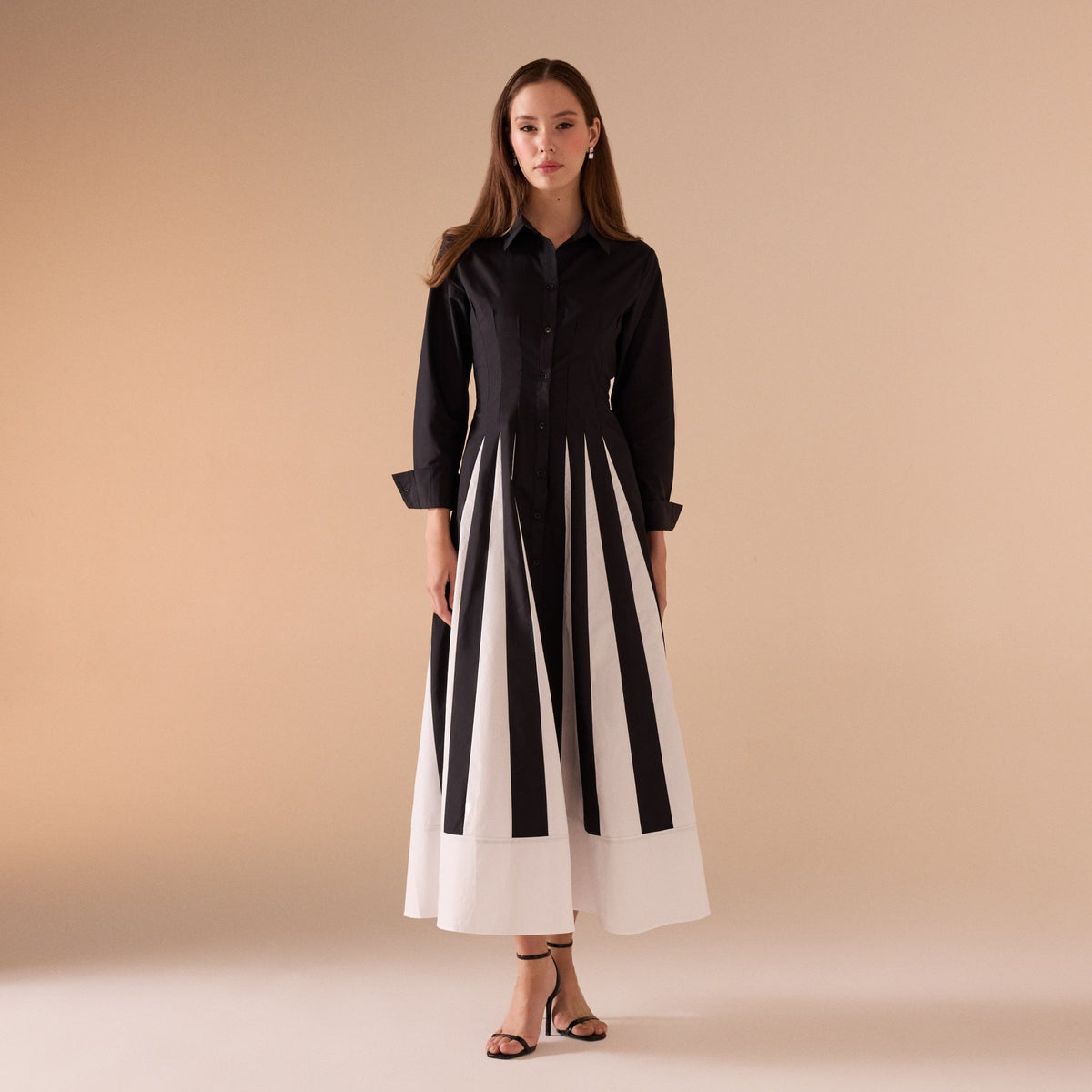 Black & White Long Sleeve A-line Maxi Dress | A shopaleena Black & White Long Sleeve A-line Maxi Dress | A shopaleena