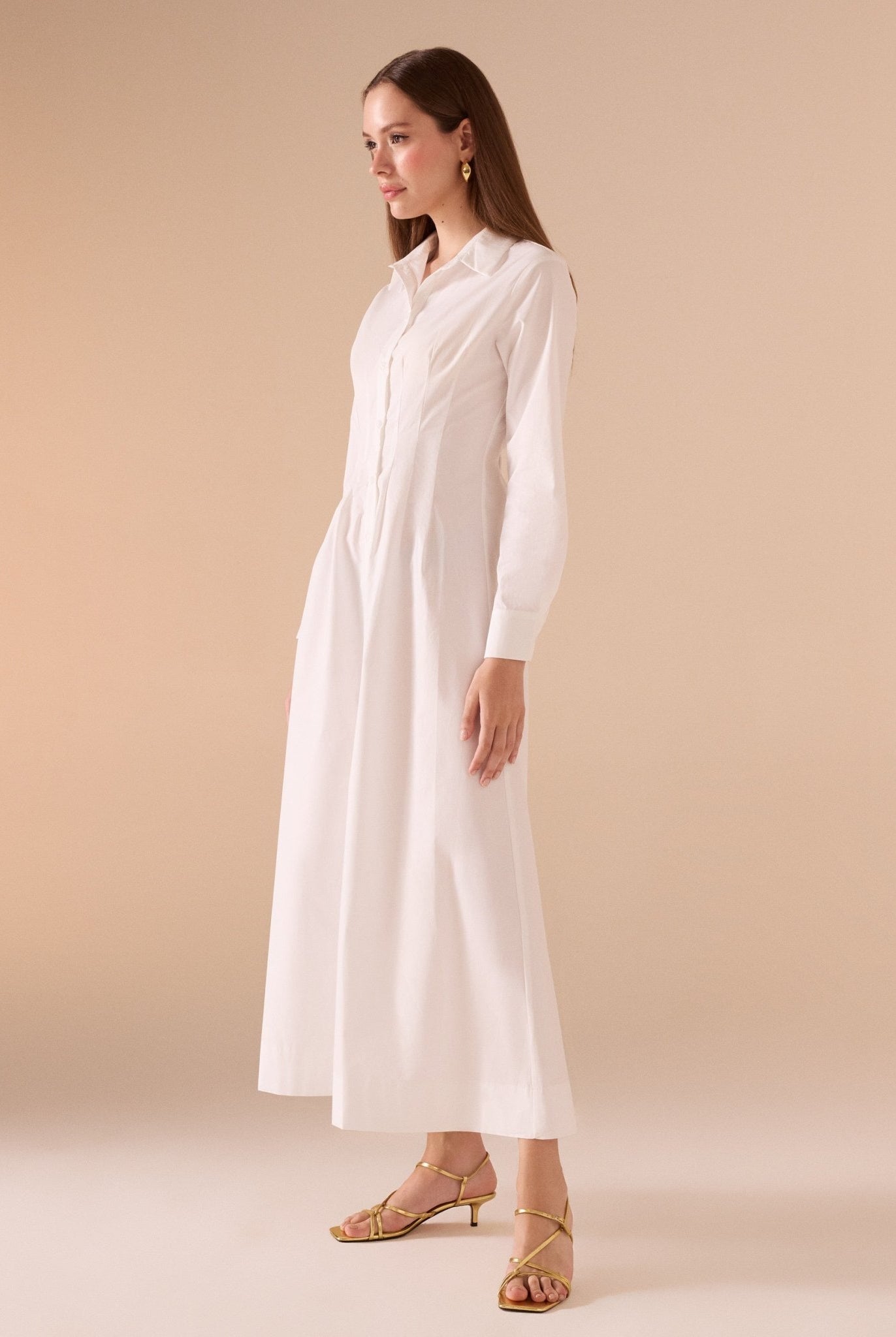 Long Sleeve A - line Maxi Poplin Dress - shopaleena