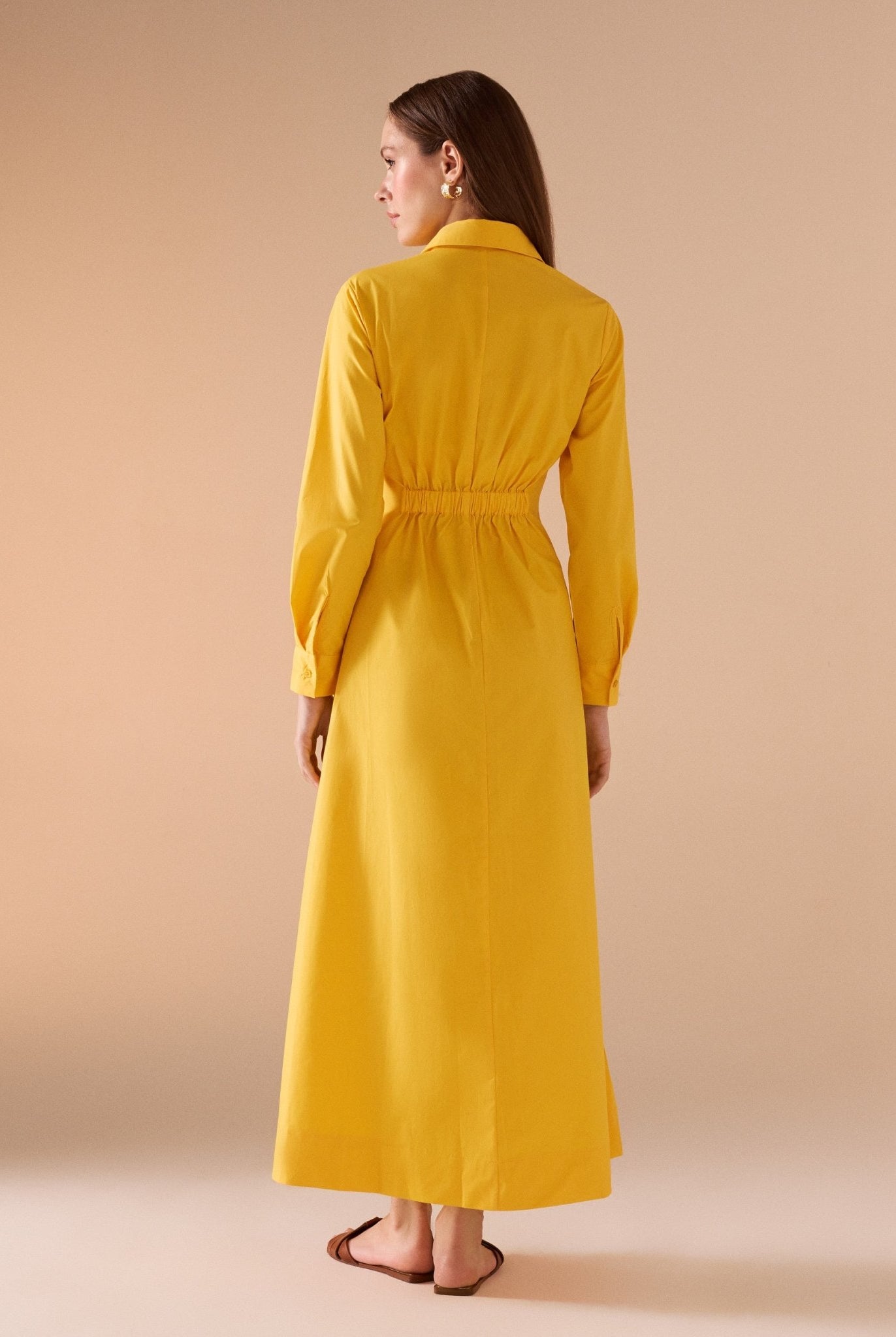 Long Sleeve A - line Maxi Poplin Dress - shopaleena