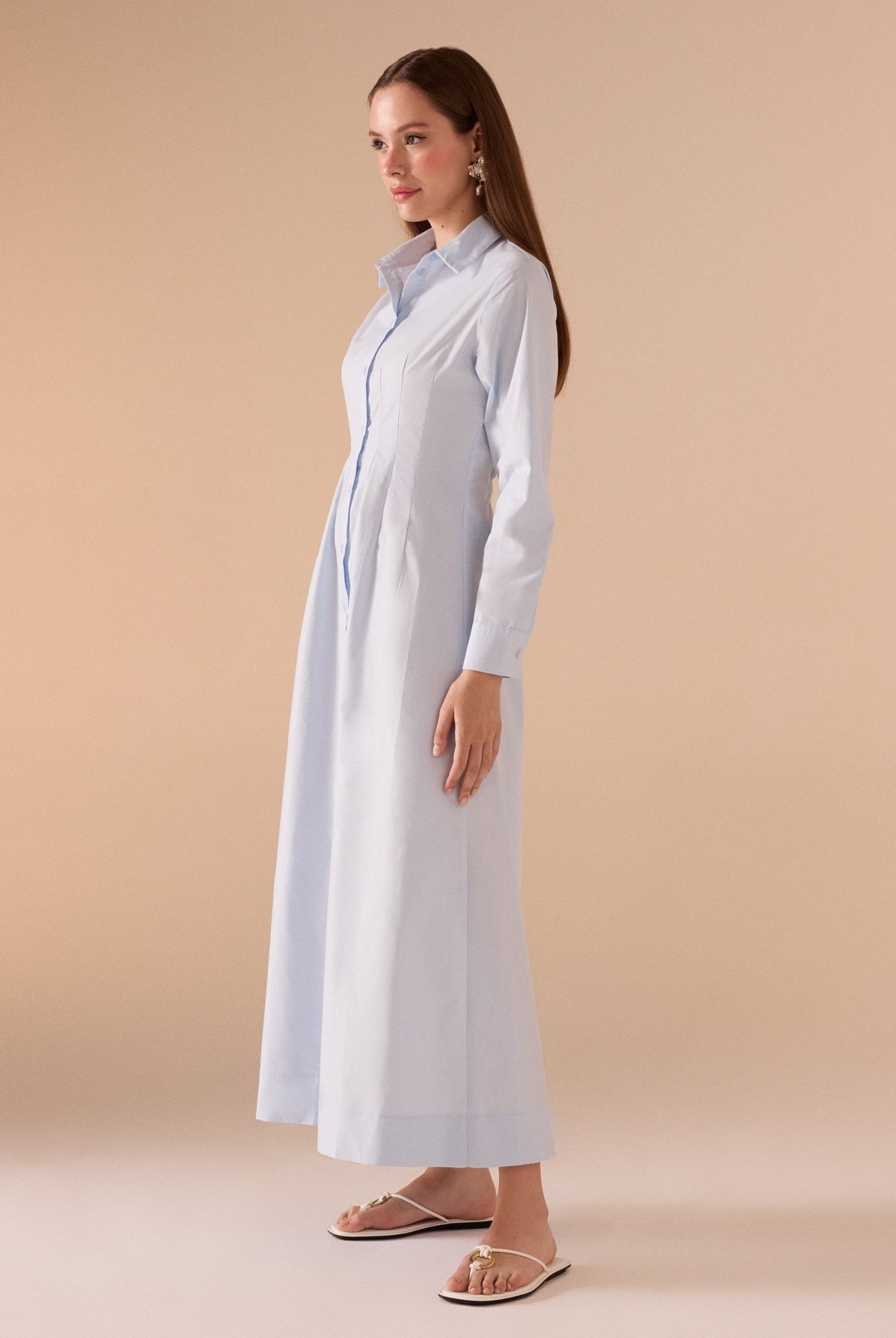 Long Sleeve A - line Maxi Poplin Dress - shopaleena