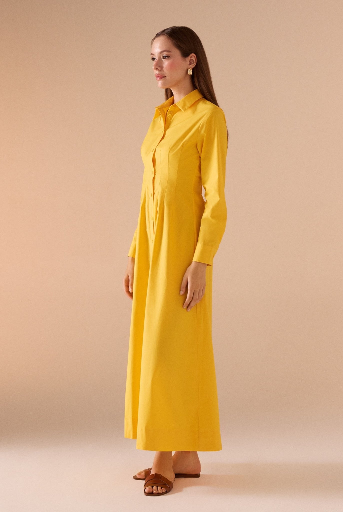 Long Sleeve A - line Maxi Poplin Dress - shopaleena