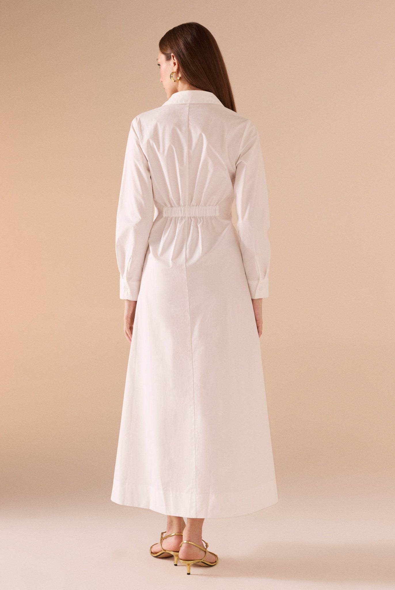 Long Sleeve A - line Maxi Poplin Dress - shopaleena