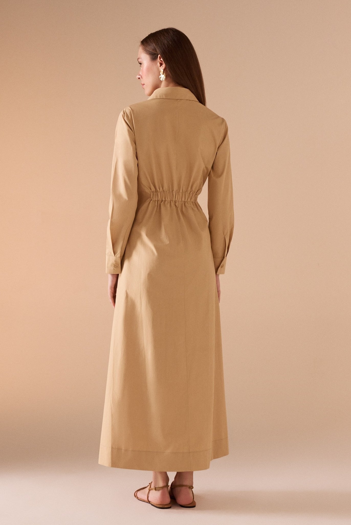 Long Sleeve A - line Maxi Poplin Dress - shopaleena