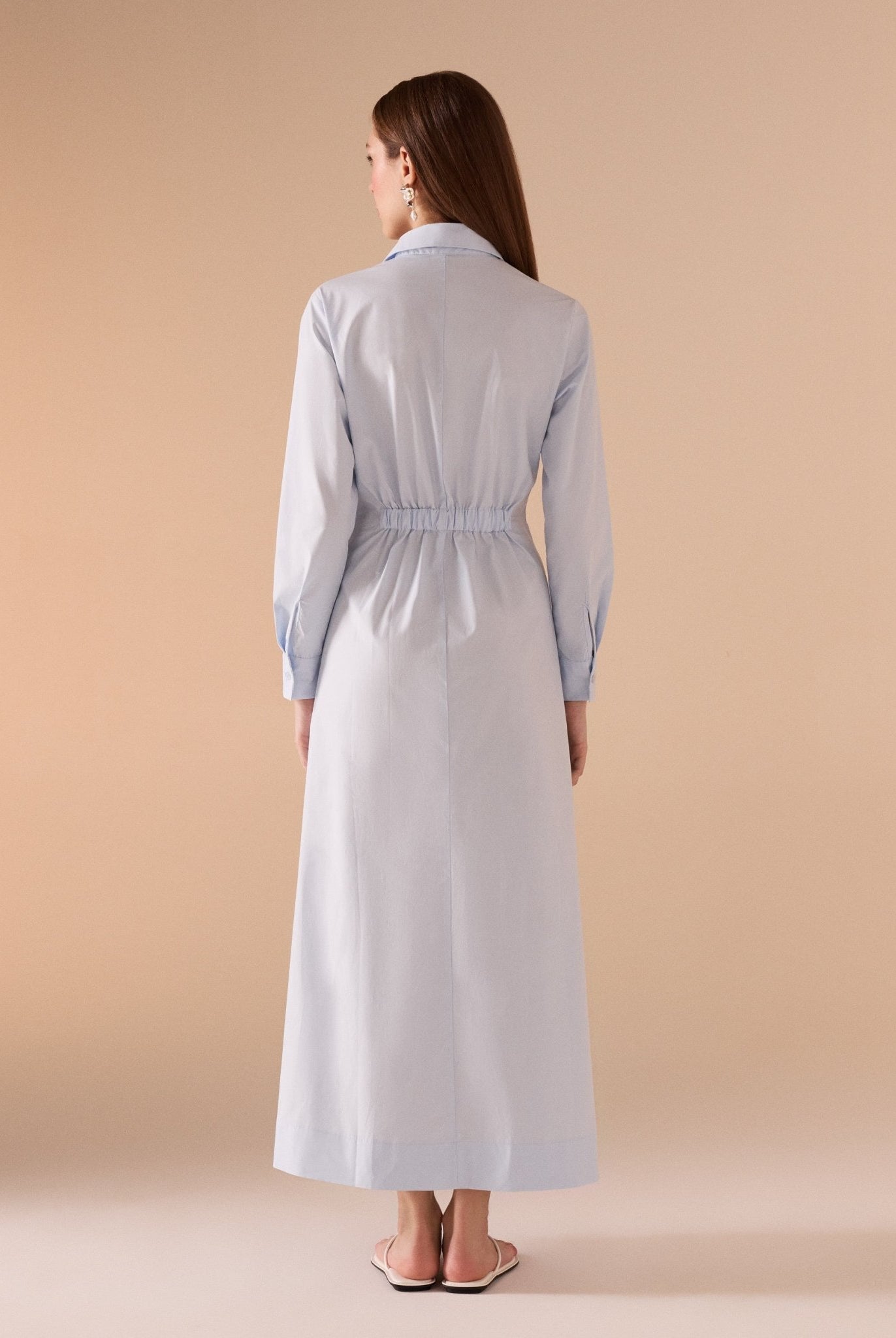 Long Sleeve A - line Maxi Poplin Dress - shopaleena