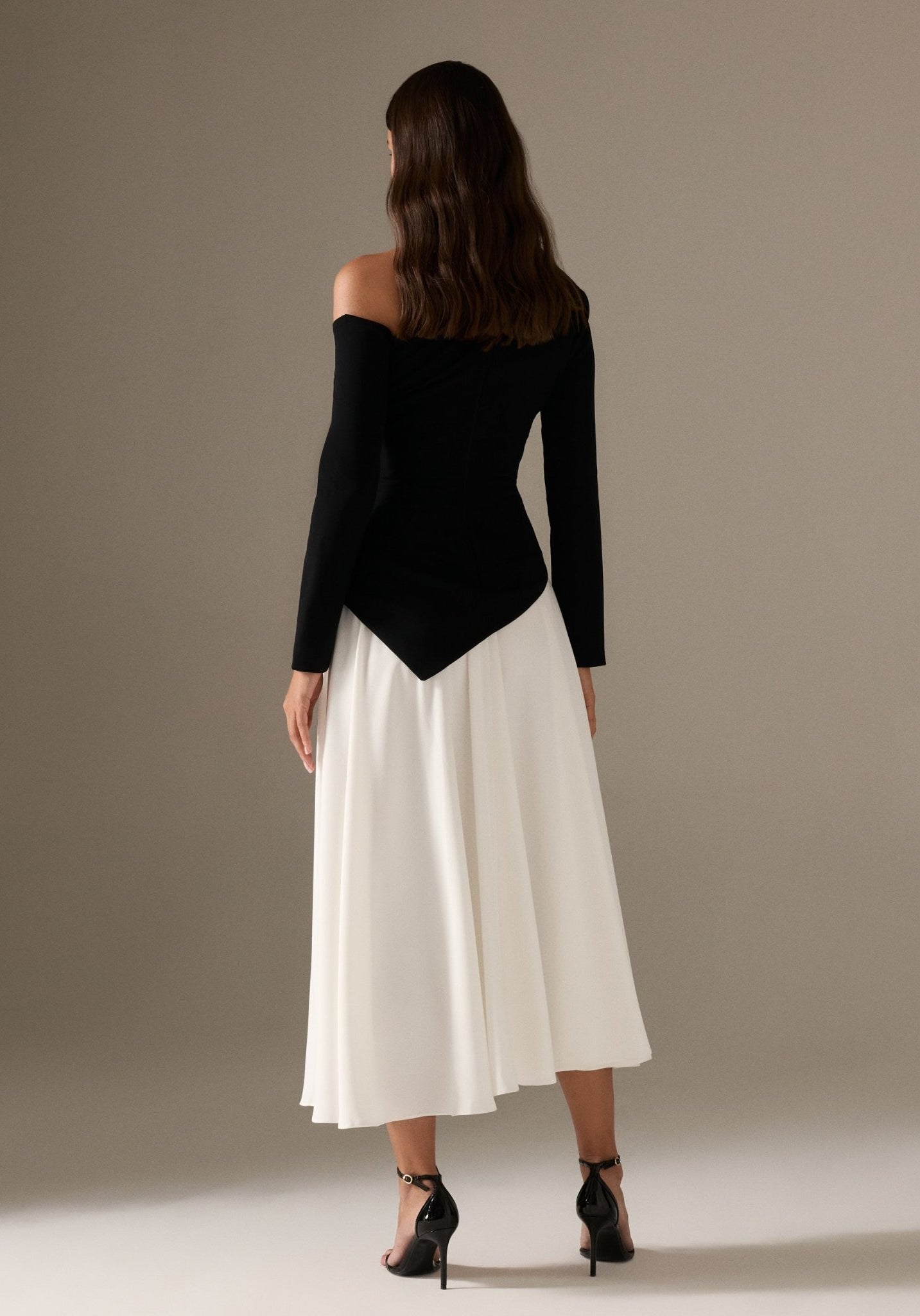 Long Sleeve A - line Midi Crepe Dress - shopaleena