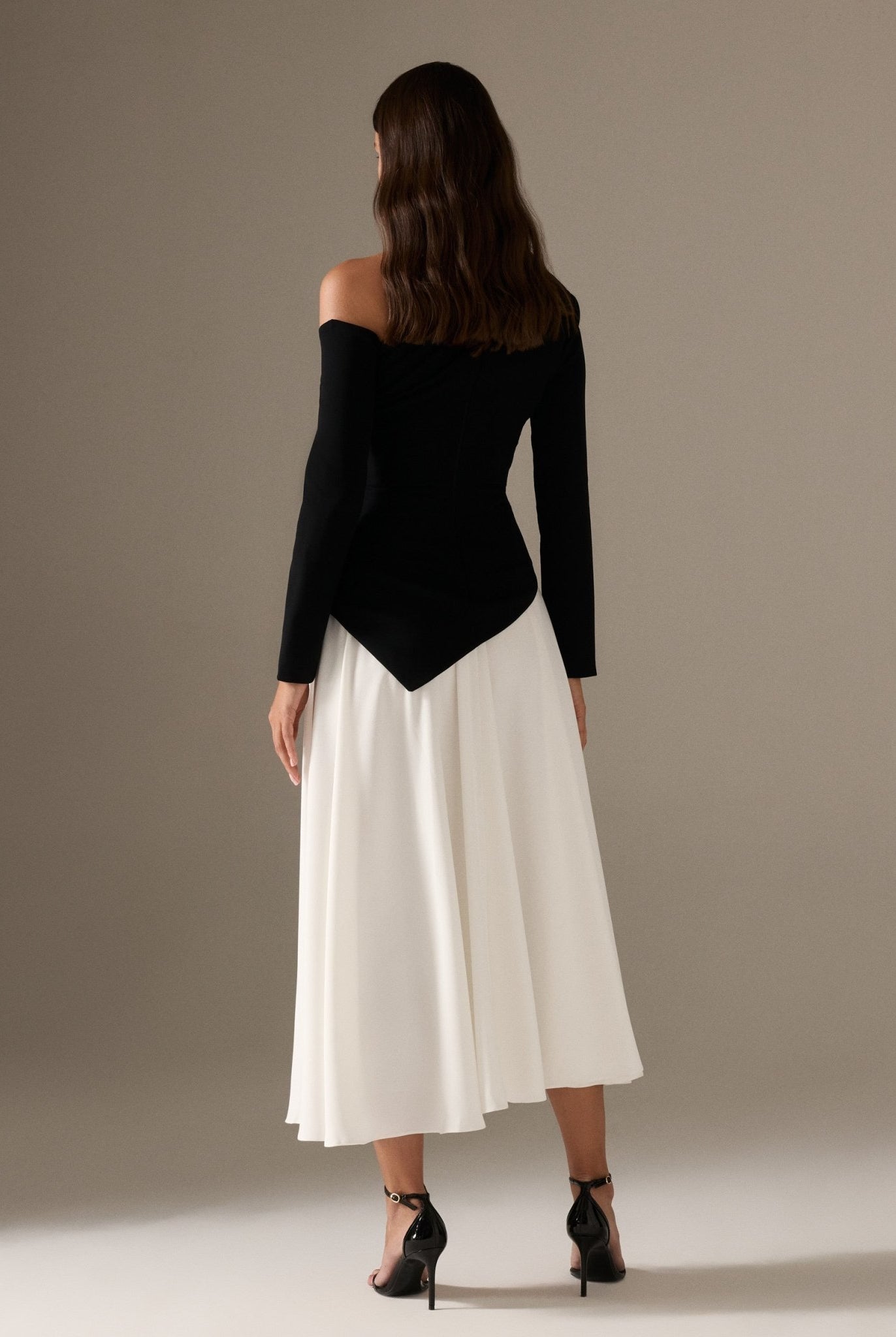 Long Sleeve A - line Midi Crepe Dress - shopaleena