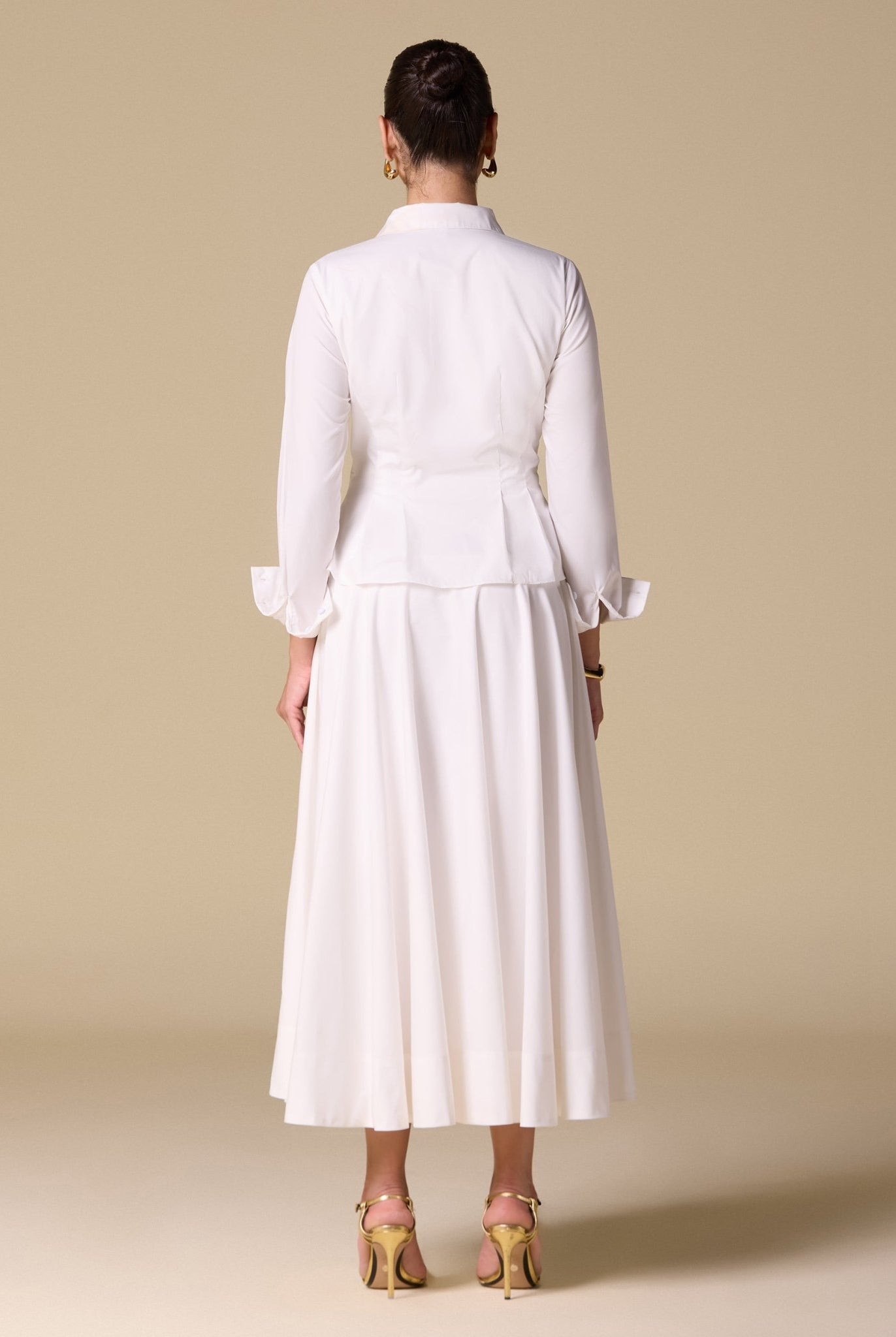 Long Sleeve A - Line Midi Dress with Shirt Collar - shopaleena