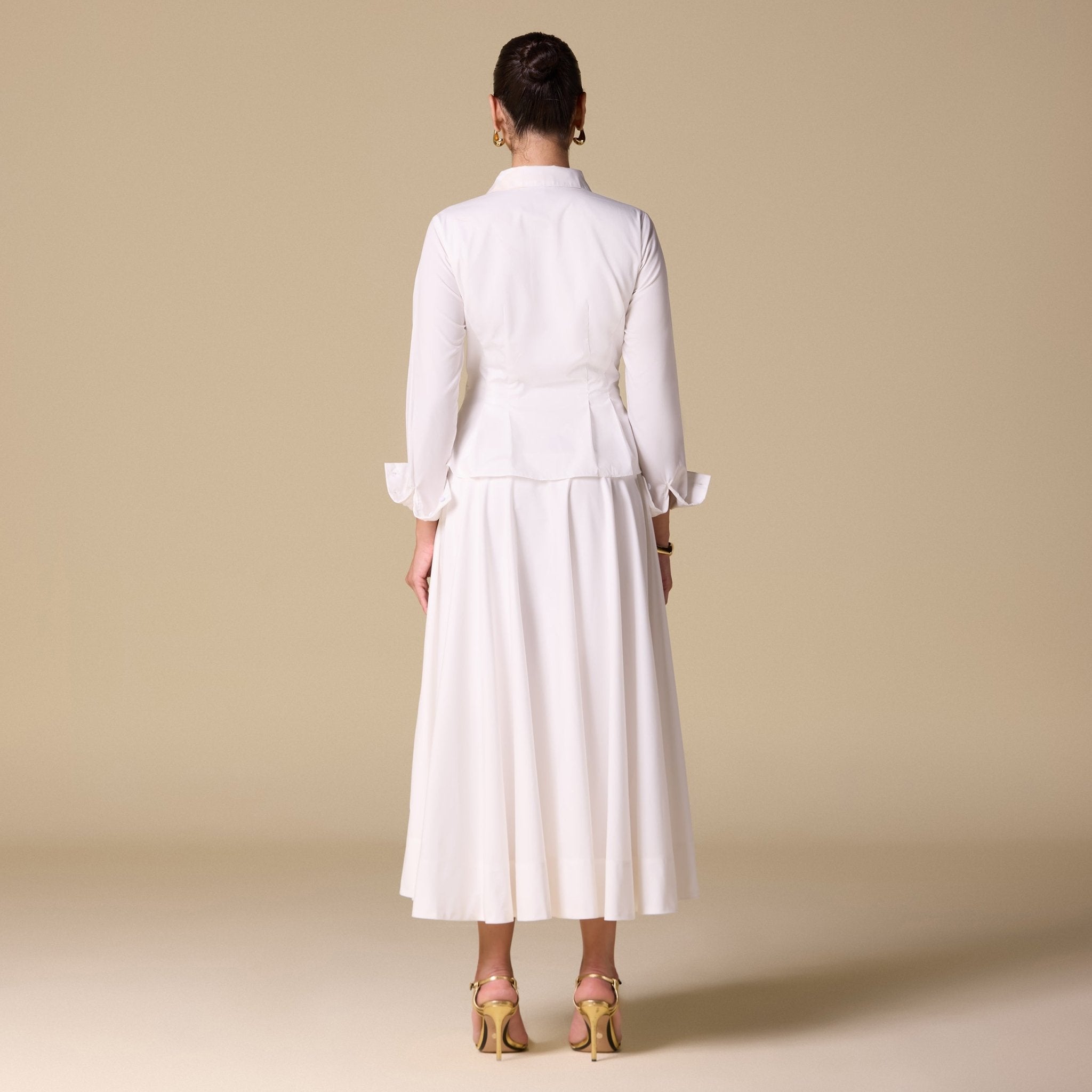 Long Sleeve A - Line Midi Dress with Shirt Collar - shopaleena