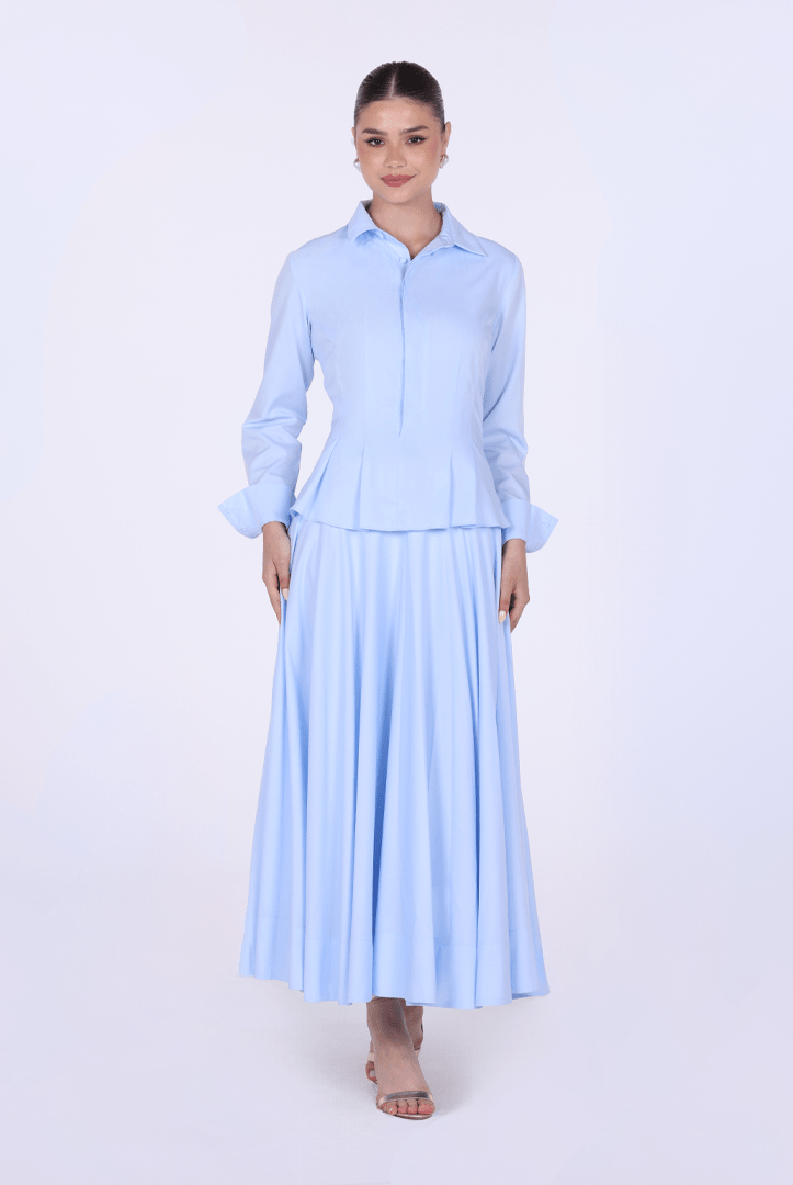 Long Sleeve A - Line Midi Dress with Shirt Collar - shopaleena