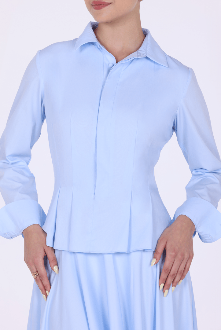 Long Sleeve A - Line Midi Dress with Shirt Collar - shopaleena