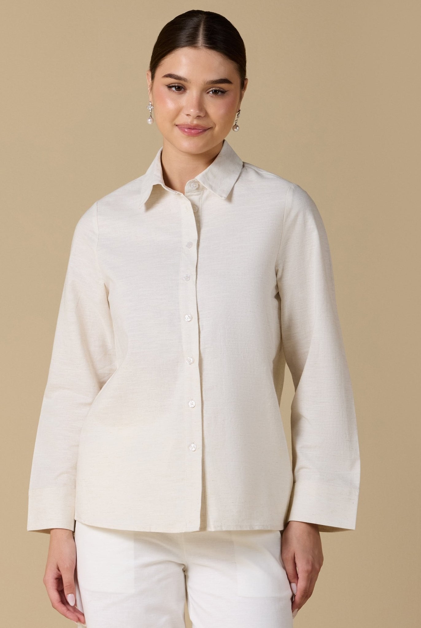 Long Sleeve Blended Shirt - shopaleena
