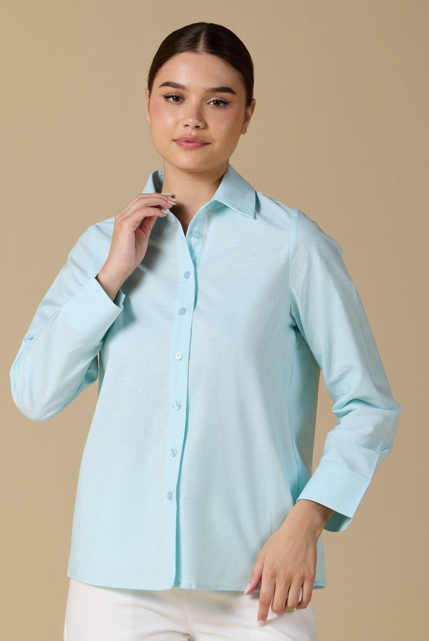 Long Sleeve Blended Shirt - shopaleena